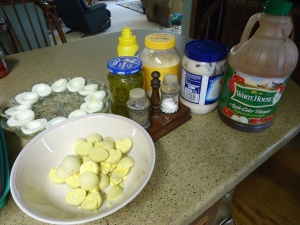 Eggs separated and ingredients for the yolks.